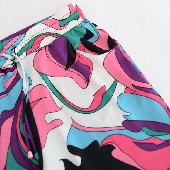 Beach Break Multi Colour  Allover Print Elastic Waist Straight Leg Lounge Pant M - Picture 9 of 10